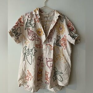 ESCVDO Women’s 4 Daniel Embroidered Cotton Collared Shirt Short-Sleeve Handmade